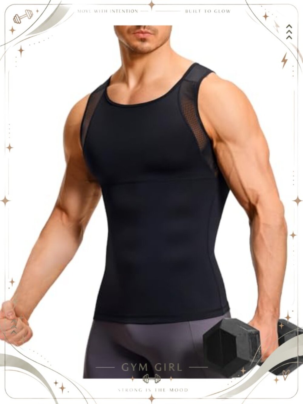 Mens Compression Tank Top Sleeveless Double-Layer Nylon Spandex Shapewear